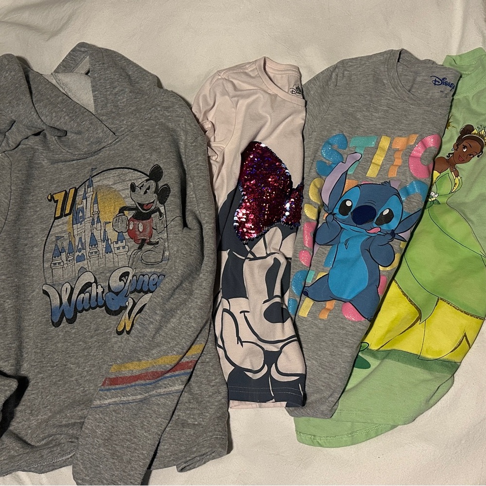 Disney Kids Long Sleeve Tees - Gray, Pink, Green